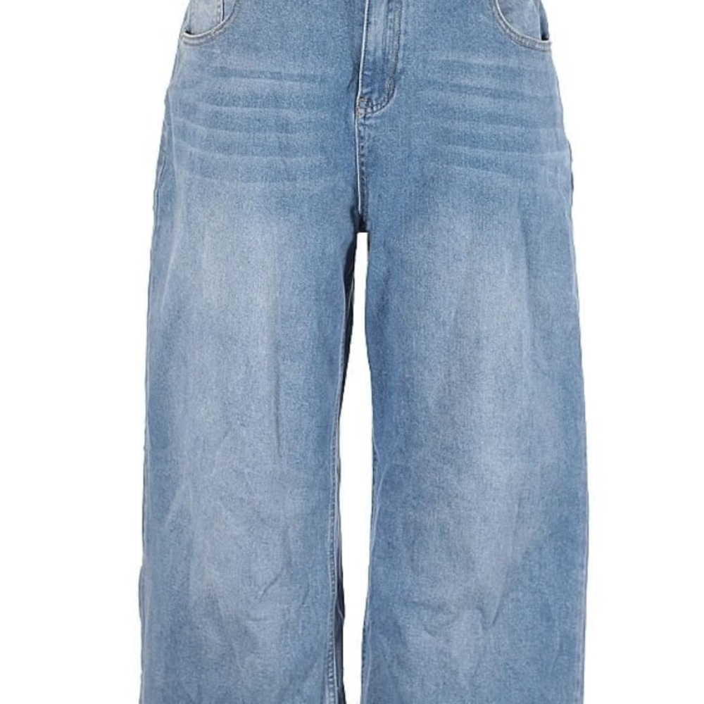 Blue Flare Wide-Leg Jeans with High-Rise Waist